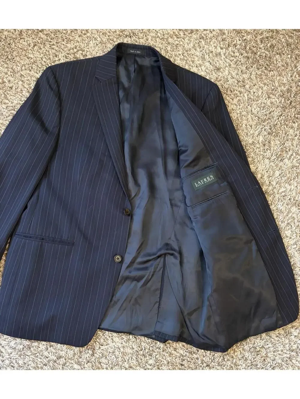 Lauren Ralph Lauren Navy Blue Pinstripe 100% Wool Suit Jacket Blazer Size 44R
